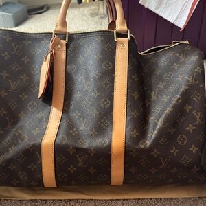 Louis Vuitton Brown Monogram Canvas Duffel with Tan Leather Trim